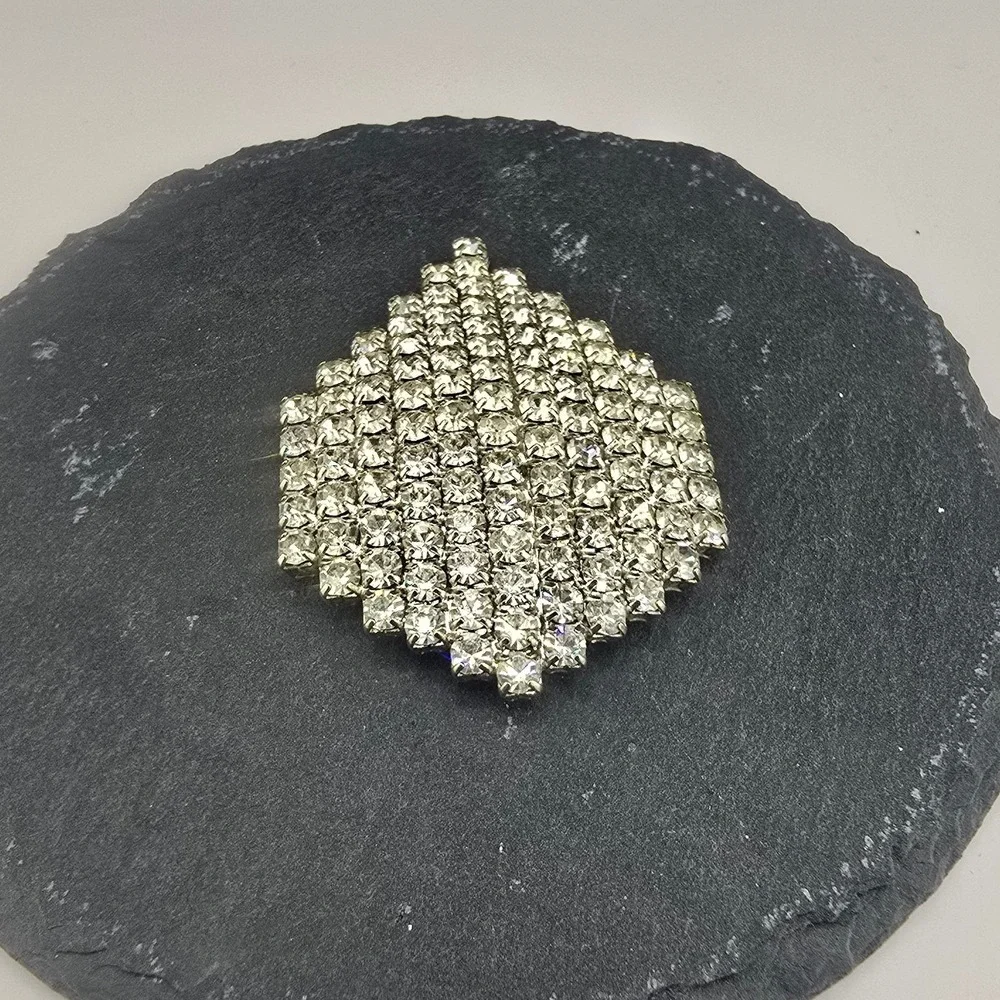 Vintage Estate Bolo Slide Silver Tone Clear Rhinestone Geometric Pointed 2.25in